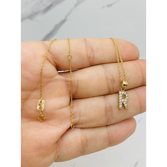10k gold pendant initial R and necklace 16” -  18” Letter R - Picture 4 of 7